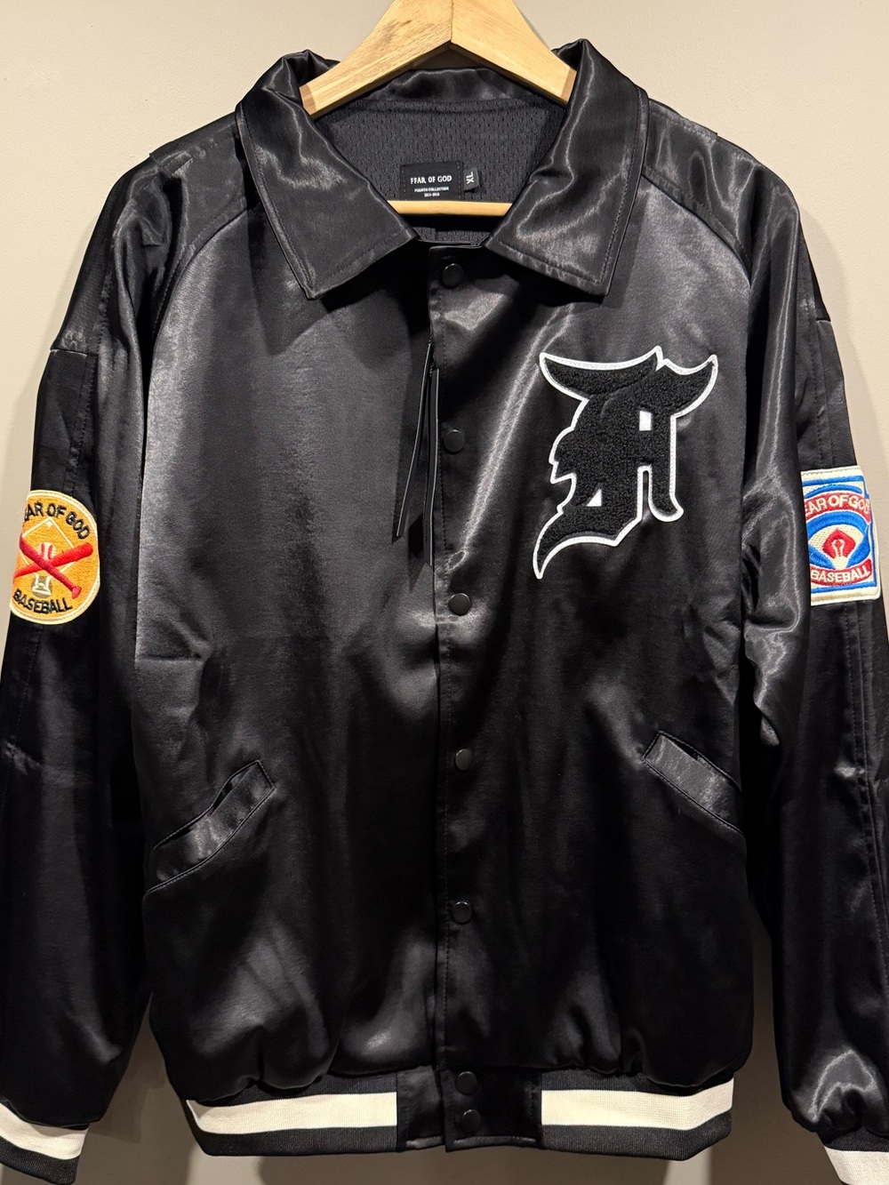 Fear of God baseball Satin Bomber Jacket w/ Patch XL slim fit 🚨open to offers🚨